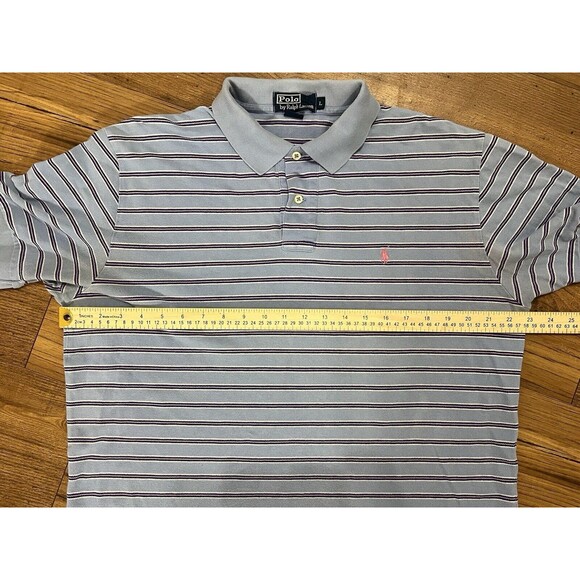 Vintage Ralph Lauren Polo Shirt Mens Large Blue Pink Black Striped Short Sleeve - Picture 5 of 11